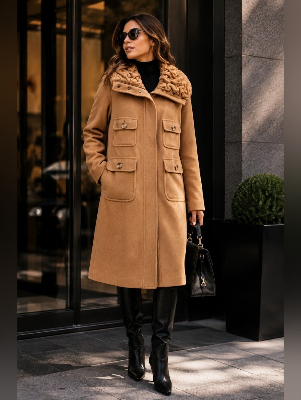 Vintage Perry Ellis Wool Angora Camel Duster Coat – Size 6